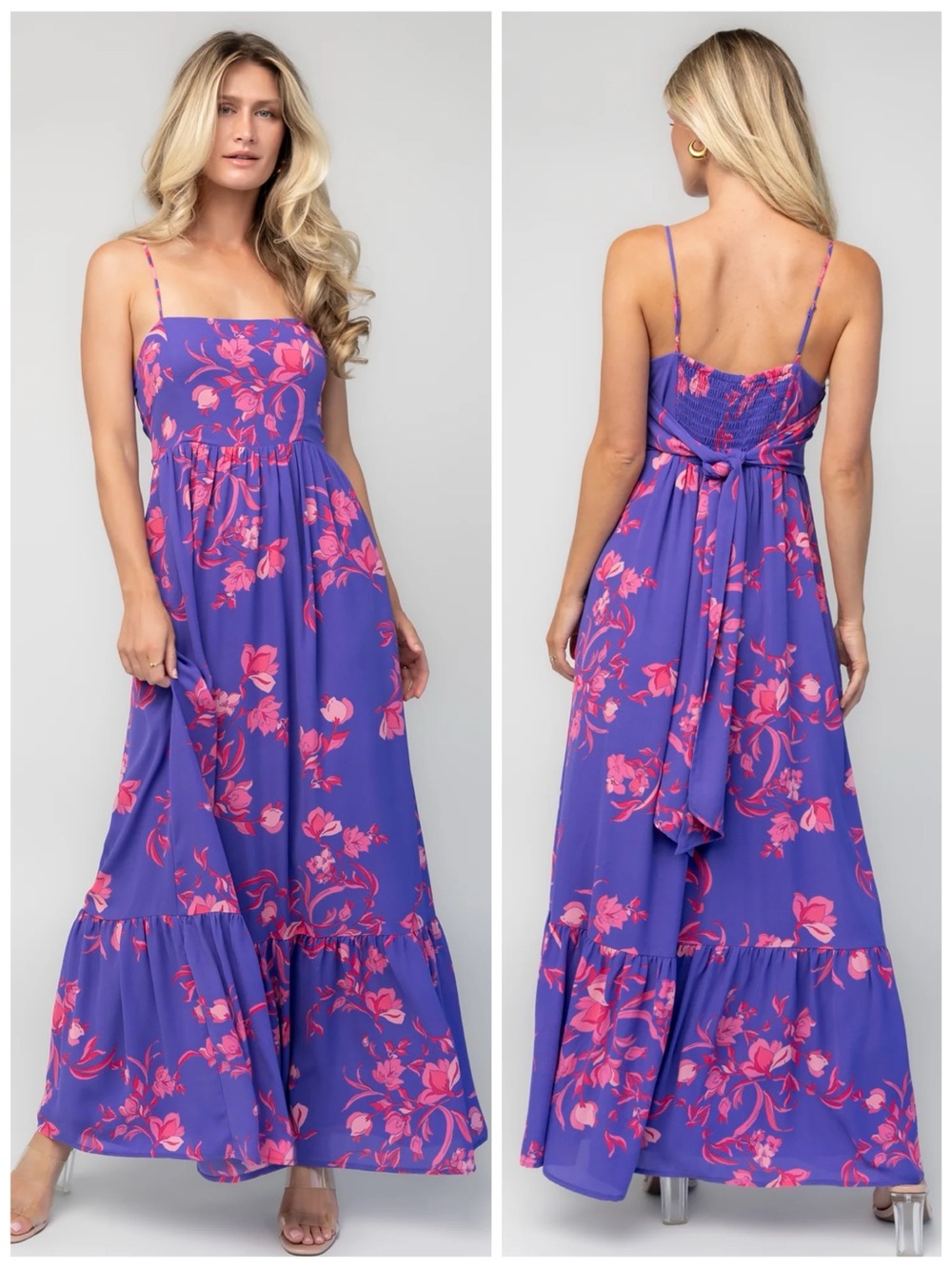BALTIC BORN Women’s Size M Purple & Pink Floral Print Regan Tank Maxi Dress